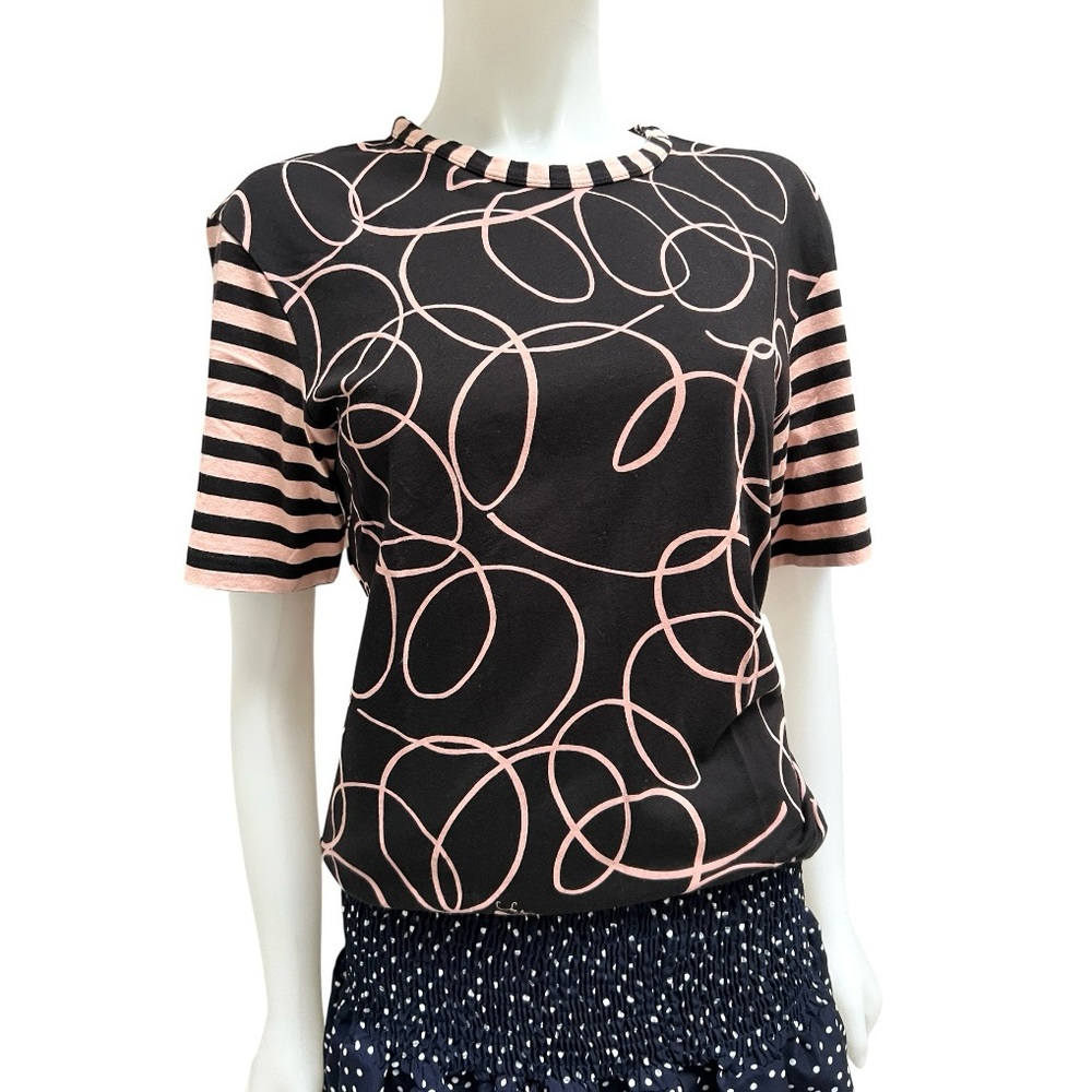 SEE BY CHLOE Black and White Graphic Boxy Tee Striped Nautical Artsy Coastal - Picture 6 of 16